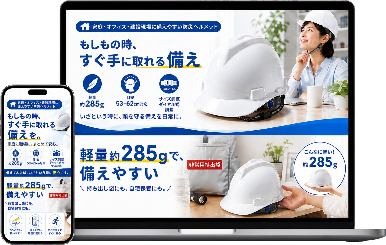 PCとスマートフォンで表示したAmazonプレミアムA+コンテンツの制作イメージ